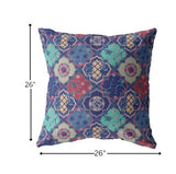 26â Navy Red Trellis Indoor Outdoor Throw Pillow