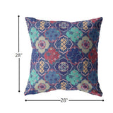 28â Navy Red Trellis Indoor Outdoor Throw Pillow