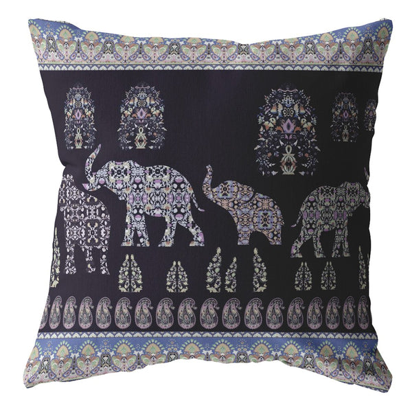 16? Purple Ornate Elephant Indoor Outdoor Throw Pillow
