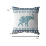 18? Teal Ornate Elephant Indoor Outdoor Throw Pillow