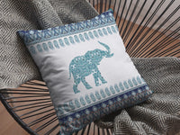 18? Teal Ornate Elephant Indoor Outdoor Throw Pillow