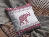 18? Red White Ornate Elephant Indoor Outdoor Throw Pillow
