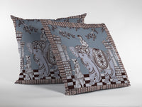 16? Blue Brown Ornate Elephant Indoor Outdoor Throw Pillow