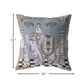 16? Blue Brown Ornate Elephant Indoor Outdoor Throw Pillow