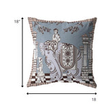 18? Blue Brown Ornate Elephant Indoor Outdoor Throw Pillow