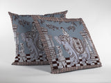 18? Blue Brown Ornate Elephant Indoor Outdoor Throw Pillow