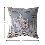 18? Blue Brown Ornate Elephant Indoor Outdoor Throw Pillow