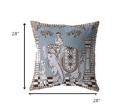 18? Blue Brown Ornate Elephant Indoor Outdoor Throw Pillow