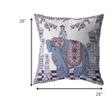 18? Blue Purple Ornate Elephant Indoor Outdoor Throw Pillow