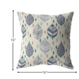 16â Cream Gray Leaves Indoor Outdoor Throw Pillow