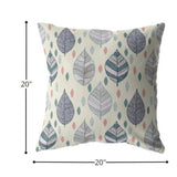 20â Cream Gray Leaves Indoor Outdoor Throw Pillow
