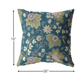 16â Teal Green Jacobean Indoor Outdoor Throw Pillow