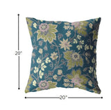 20â Teal Green Jacobean Indoor Outdoor Throw Pillow