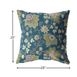 28â Teal Green Jacobean Indoor Outdoor Throw Pillow