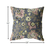16â Gray Pink Jacobean Indoor Outdoor Throw Pillow