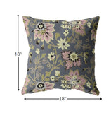18â Gray Pink Jacobean Indoor Outdoor Throw Pillow