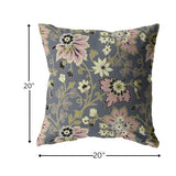 20â Gray Pink Jacobean Indoor Outdoor Throw Pillow