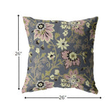 26â Gray Pink Jacobean Indoor Outdoor Throw Pillow