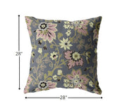 28â Gray Pink Jacobean Indoor Outdoor Throw Pillow