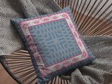 18" Pink Blue Nest Ornate Frame Indoor Outdoor Throw Pillow