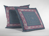 18" Pink Blue Nest Ornate Frame Indoor Outdoor Throw Pillow