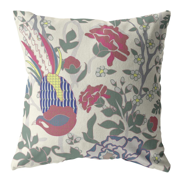 28â Pink Sage Peacock Indoor Outdoor Throw Pillow