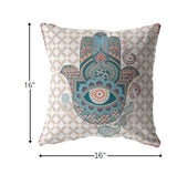 16â Blue Gray Hamsa Indoor Outdoor Throw Pillow