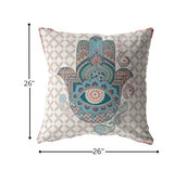26â Blue Gray Hamsa Indoor Outdoor Throw Pillow