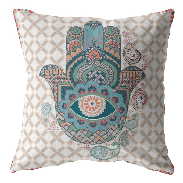 28â Blue Gray Hamsa Indoor Outdoor Throw Pillow