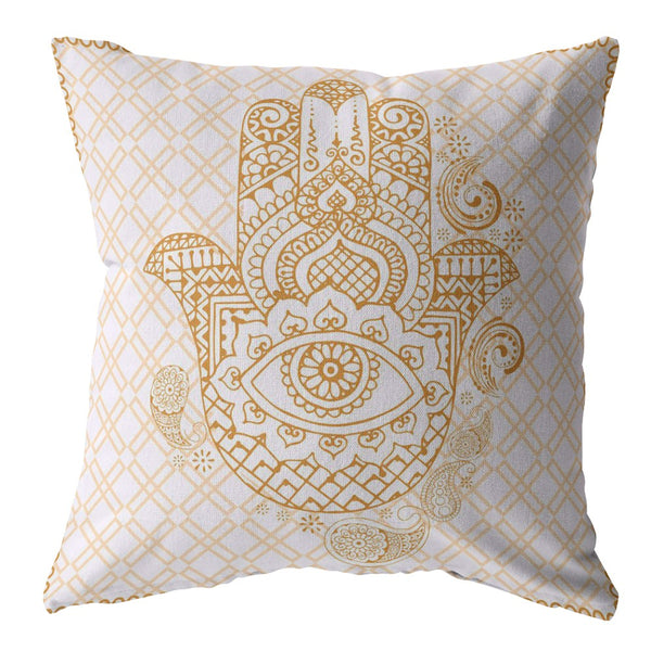 28â Gold White Hamsa Indoor Outdoor Throw Pillow