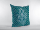 16â Teal White Hamsa Indoor Outdoor Throw Pillow