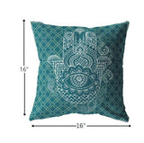 16â Teal White Hamsa Indoor Outdoor Throw Pillow