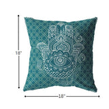 18â Teal White Hamsa Indoor Outdoor Throw Pillow