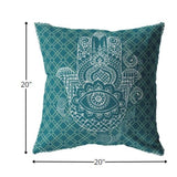 20â Teal White Hamsa Indoor Outdoor Throw Pillow