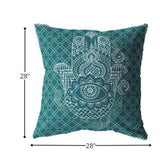 28â Teal White Hamsa Indoor Outdoor Throw Pillow