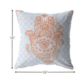 16â Blue Orange Hamsa Indoor Outdoor Throw Pillow