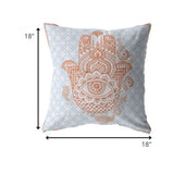 18â Blue Orange Hamsa Indoor Outdoor Throw Pillow