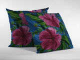 18â Pink Blue Hibiscus Indoor Outdoor Throw Pillow