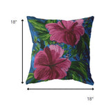 18â Pink Blue Hibiscus Indoor Outdoor Throw Pillow
