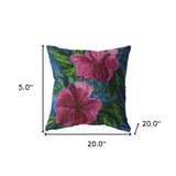 20â Pink Blue Hibiscus Indoor Outdoor Throw Pillow