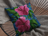 26â Pink Blue Hibiscus Indoor Outdoor Throw Pillow