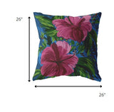 26â Pink Blue Hibiscus Indoor Outdoor Throw Pillow