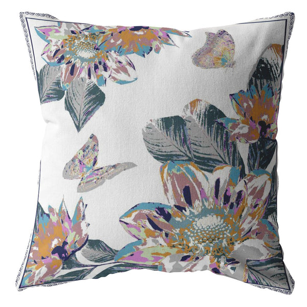 20â Pink White Butterfly Indoor Outdoor Throw Pillow