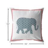 16â Blue Pink Elephant Indoor Outdoor Throw Pillow