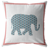 26â Blue Pink Elephant Indoor Outdoor Throw Pillow
