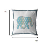 18â Blue White Elephant Indoor Outdoor Throw Pillow