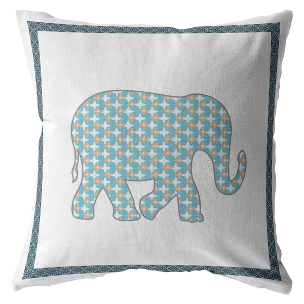 28â Blue White Elephant Indoor Outdoor Throw Pillow