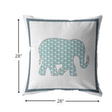 28â Blue White Elephant Indoor Outdoor Throw Pillow