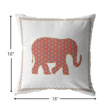 18â Orange White Elephant Indoor Outdoor Throw Pillow