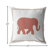 20â Orange White Elephant Indoor Outdoor Throw Pillow
